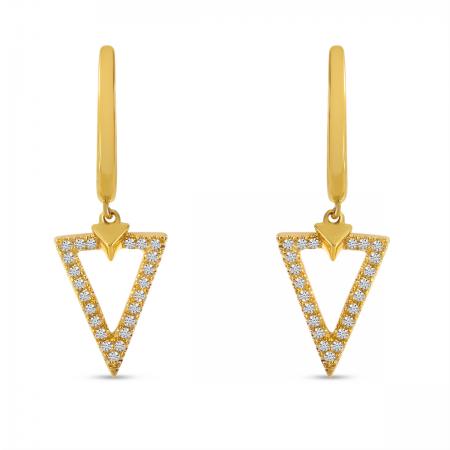 14K Yellow Gold Diamond Triangle Dangle Earrings