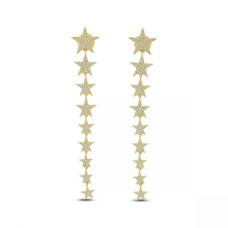 14K Yellow Gold Diamond Star Long Earrings