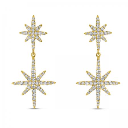 14K Yellow Gold Diamond Double Starburst Earrings