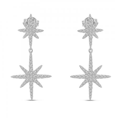 14K White Gold Diamond Double Starburst Earrings