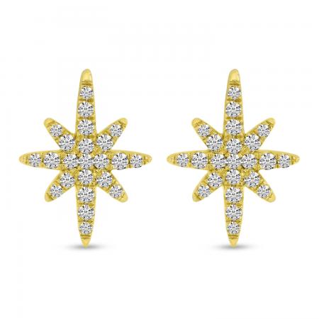 14K Yellow Gold Small Diamond Starburst Stud Earrings