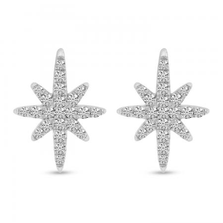 14K White Gold Small Diamond Starburst Stud Earrings