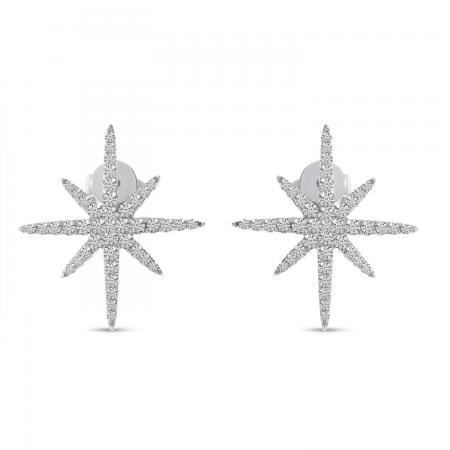 14K White Gold Diamond Starburst Earrings