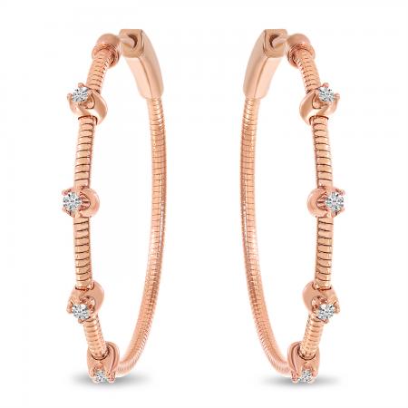 14K Rose Gold Diamond Flexible Hoop Earrings