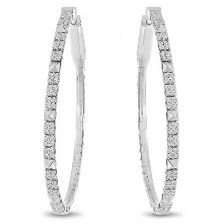 14K White Gold Diamond Flexible Hoop Earrings