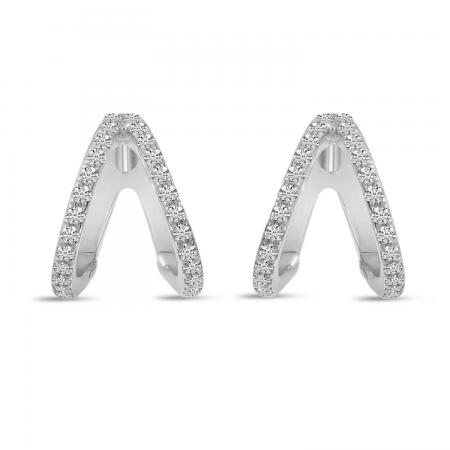 14K White Gold Double Row Diamond Huggie Earrings