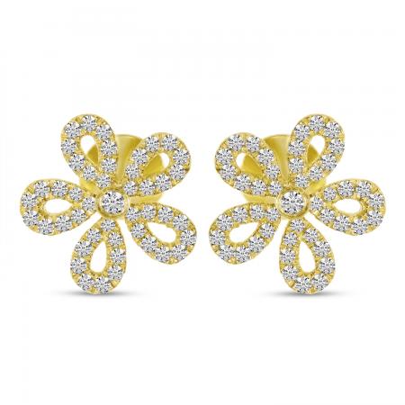 14K Yellow Gold Small Diamond Floral Earrings