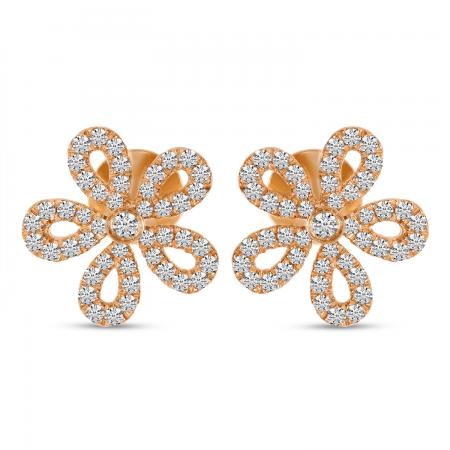 14K Rose Gold Small Diamond Floral Earrings