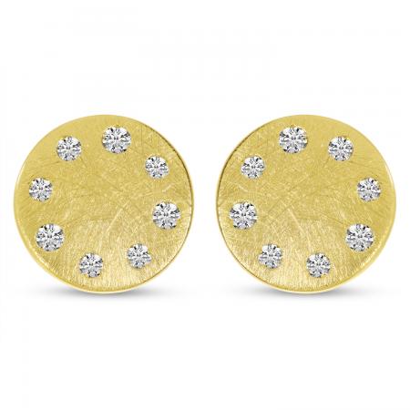 14K Yellow Gold Brushed Diamond Disc Earrings