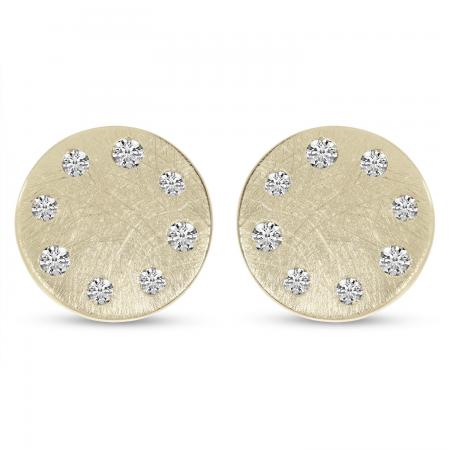 14K White Gold Brushed Diamond Disc Earrings