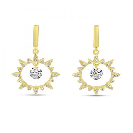 14K Yellow Gold Dashing Diamonds Sun Earrings