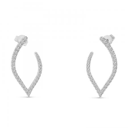 14K White Gold Diamond Petal Front Hoop Earrings