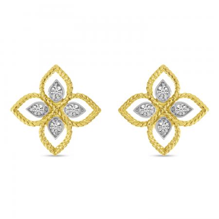 14K Yellow Gold Diamond Floral Millgrain Earrings