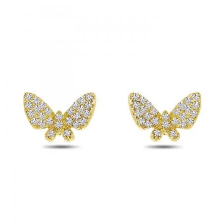 14K Yellow Gold Diamond Butterfly Post Earrings