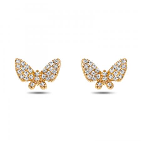 14K Rose Gold Diamond Butterfly Post Earrings