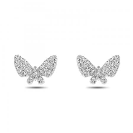 14K White Gold Diamond Butterfly Post Earrings