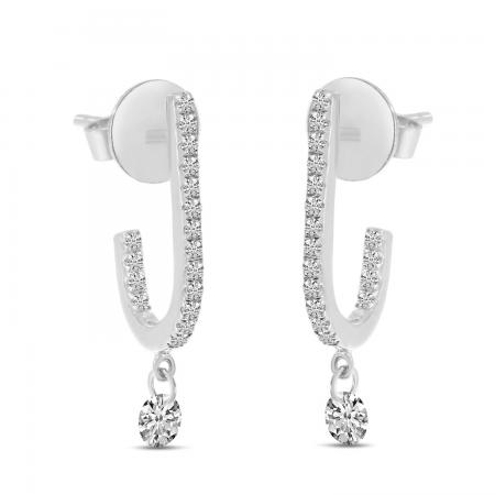 14K White Gold Dashing Diamond Hook Earrings