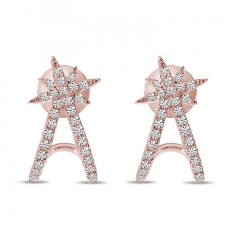 14K Rose Gold Diamond Starburst Huggie Earrings