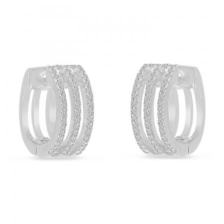 14K White Gold Triple Row Diamond Huggie Earrings