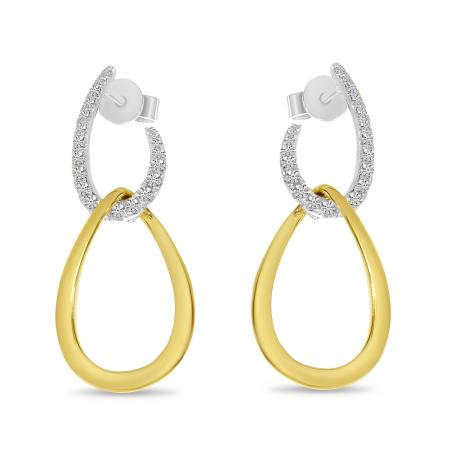 14K Two Tone Gold Diamond Gold Double Link Earrings