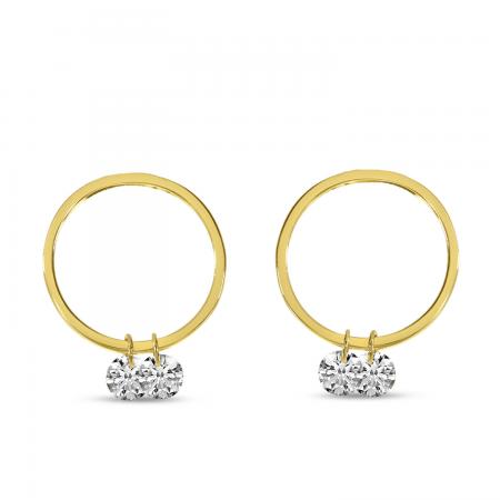 14K Yellow Gold Dashing Diamond Double Front Hoop Earrings