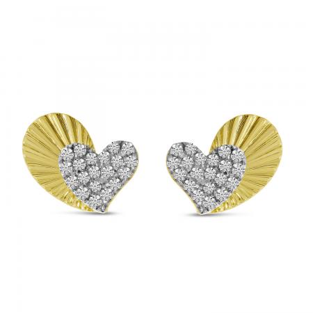 14K Yellow Gold Diamond Textured Heart Post Earrings