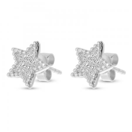 14K White Gold Diamond Beaded Star Post Earrings