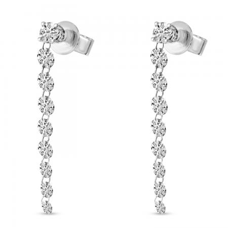 14K White Gold Dashing Diamond Stud with 9 Pierced Diamond Dangle Earrings