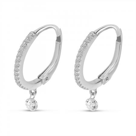 14K White Gold Diamond Single Drop .25 ct  Dashing Diamond Huggie Earrings