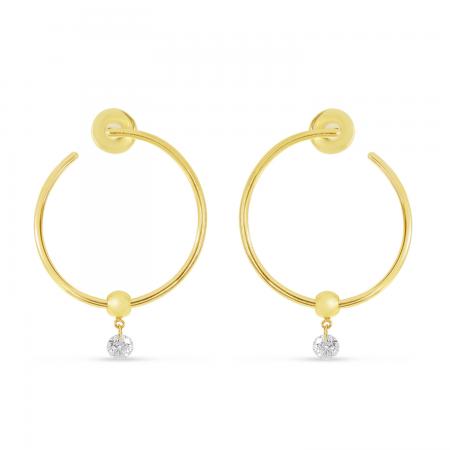 14K Yellow Gold Dashing Diamond Single Diamond Circle Hoop Earrings