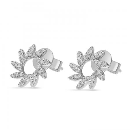 14K White Gold Diamond Pinwheel Earrings