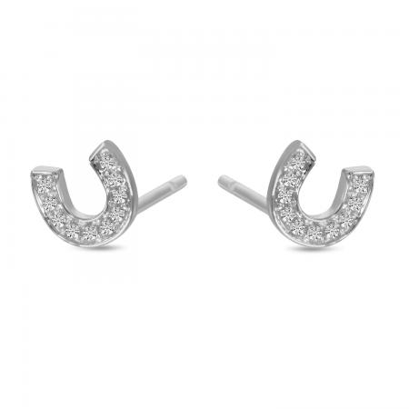 14K White Gold Diamond Horseshoe Stud Earrings