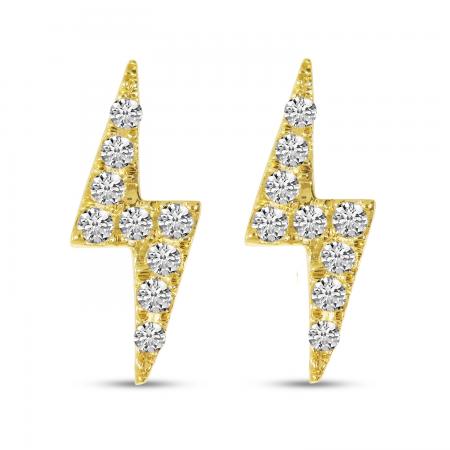 14K Yellow Gold Diamond Lightning Bolt Stud Earrings