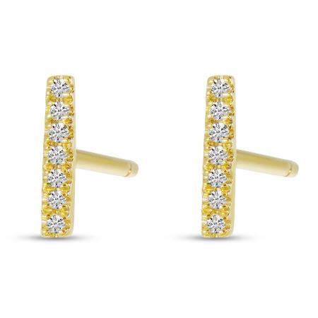 14K Yellow Gold Diamond Bar Stud Earrings