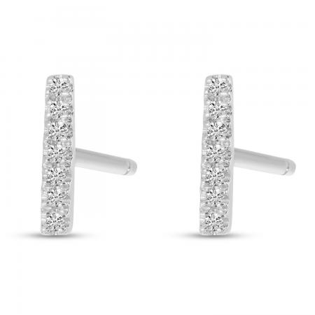 14K White Gold Diamond Bar Stud Earrings