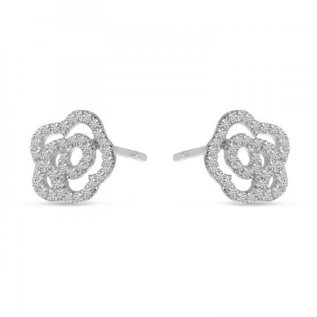 14K Yellow Gold Diamond Petite Flower Stud Earrings