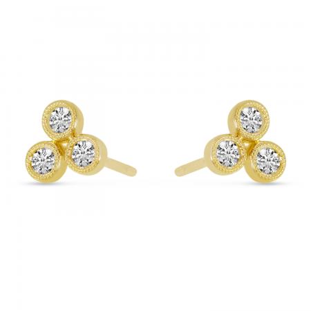 14K Yellow Gold Triple Diamond Bezel Stud Earrings