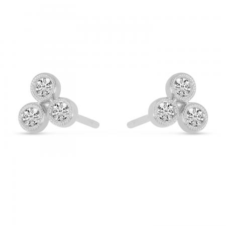 14K White Gold Triple Diamond Bezel Stud Earrings