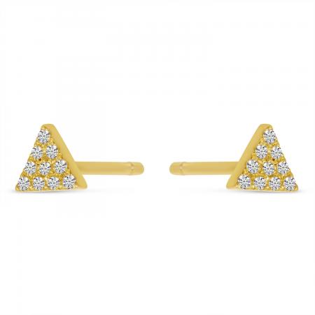 14K Yellow Gold Diamond Petite Triangle Stud Earrings