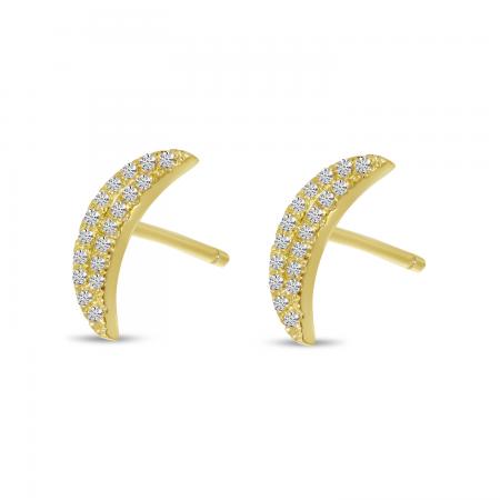 14K Yellow Gold Diamond Moon Stud Earrings