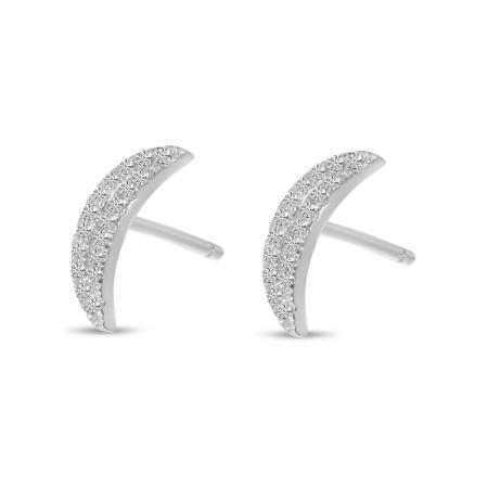 14K White Gold Diamond Moon Stud Earrings