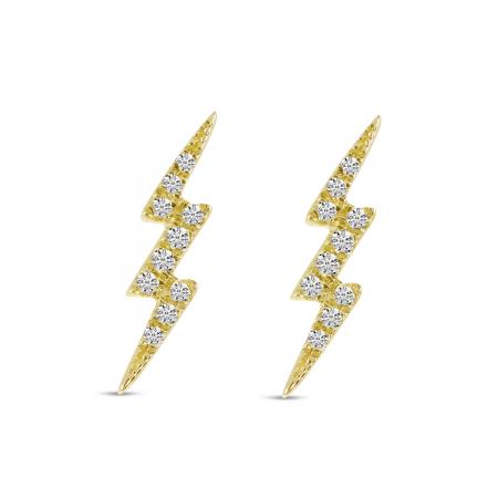 14K Yellow Gold Small Diamond Lightning Bolt Stud Earrings