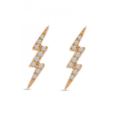 14K Rose Gold Small Diamond Lightning Bolt Stud Earrings