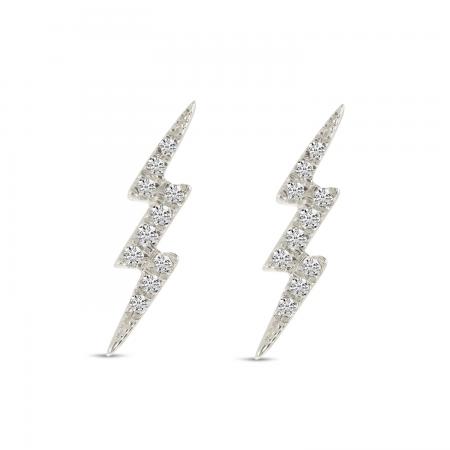 14K White Gold Small Diamond Lightning Bolt Stud Earrings