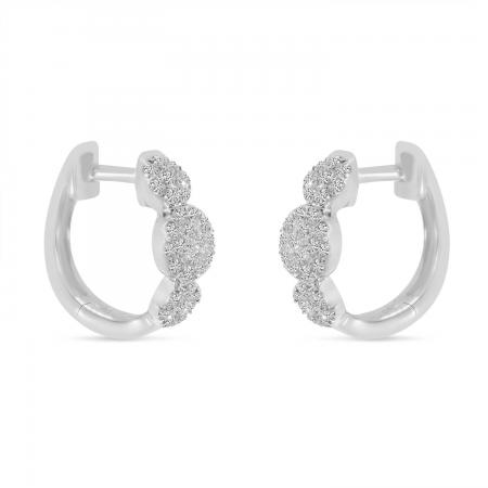 14K White Gold Triple Pave Diamond Huggie Earrings