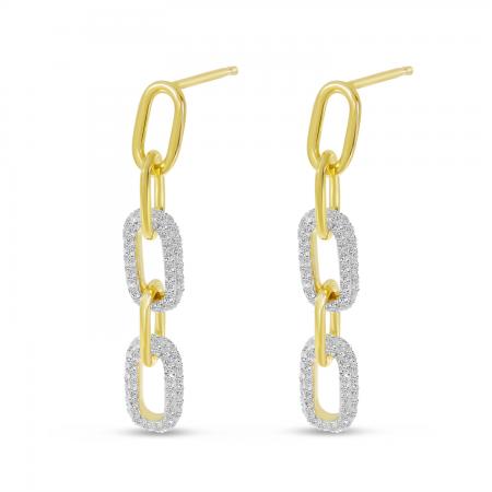 14K Yellow Gold Diamond Paperclip Link Earrings