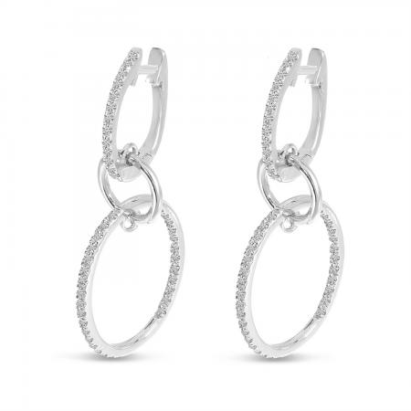 14K White Gold Double Diamond Hoop Earrings