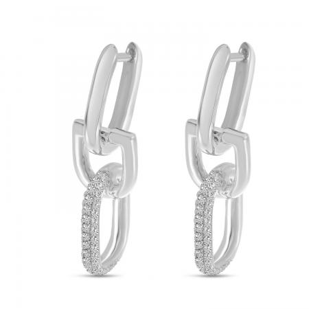 14K White Gold Diamond Link Horseshoe Earrings