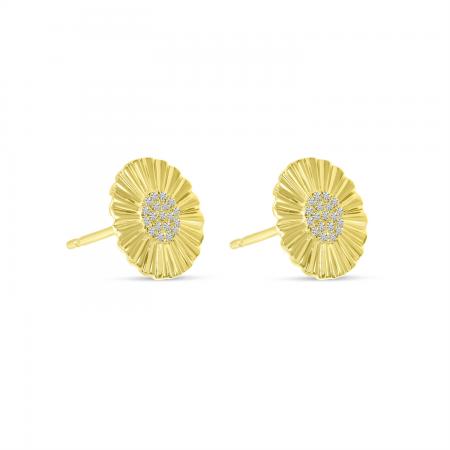 14K Yellow Gold Diamond Textured Disc Earrings