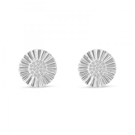 14K White Gold Diamond Textured Disc Earrings